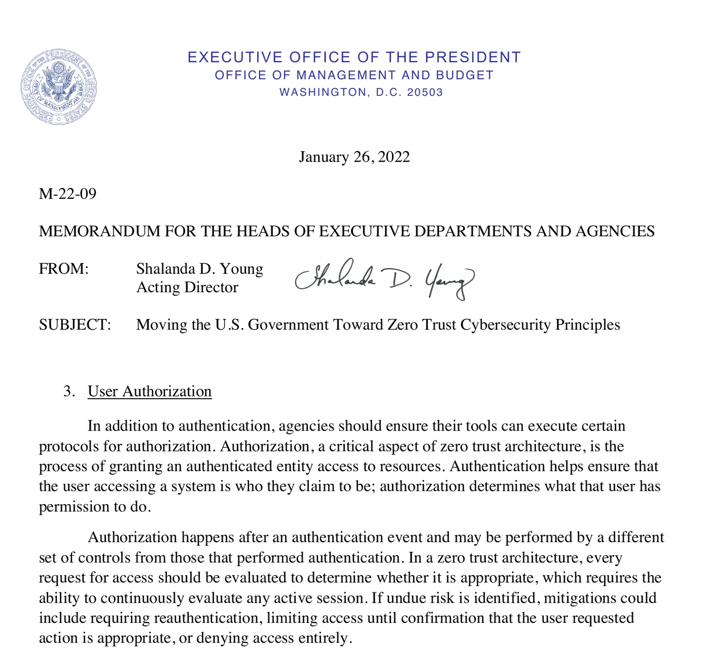 OMB M-22-09 excerpt about evaluating every access request