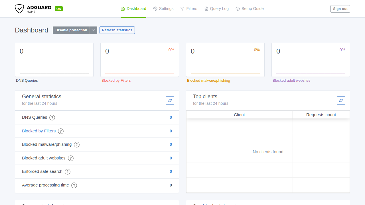 AdGuard dashboard reached through Pomerium, with no AdGuard login prompt