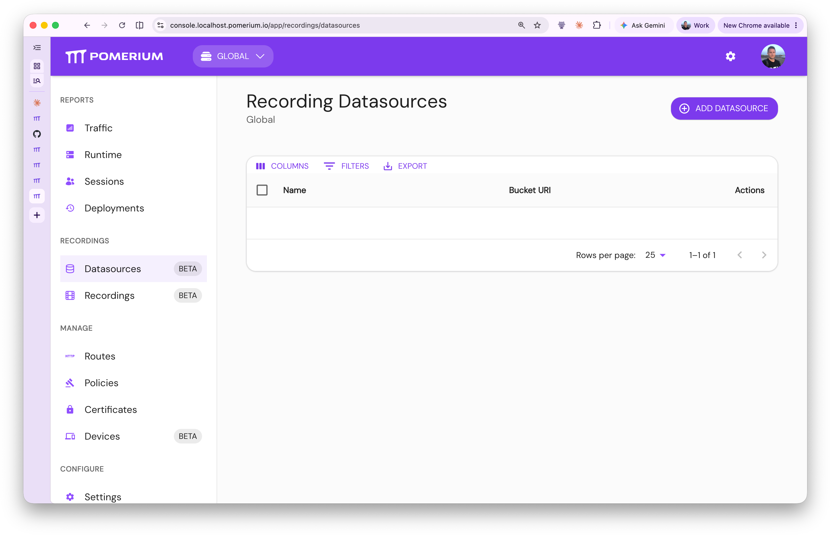 Datasource menu