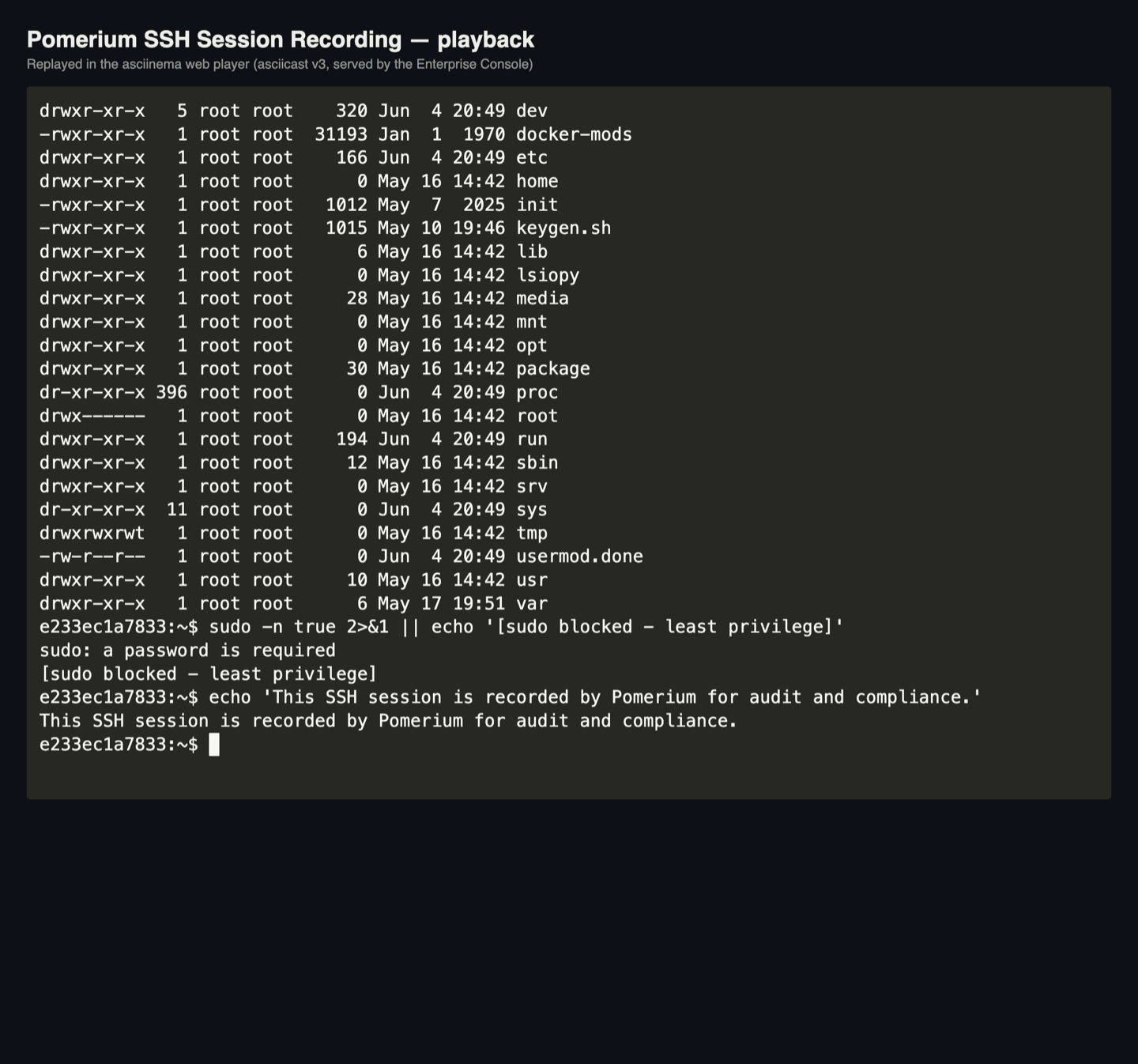 Session recording replayed in the asciinema web player