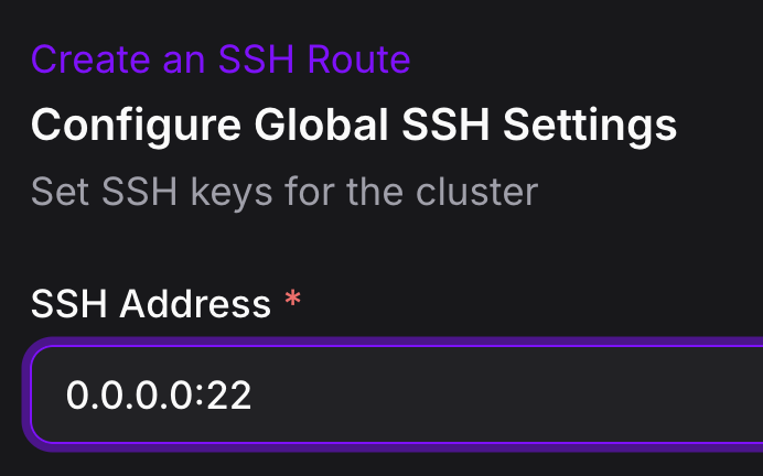Configuring the SSH listen address in the Zero Console