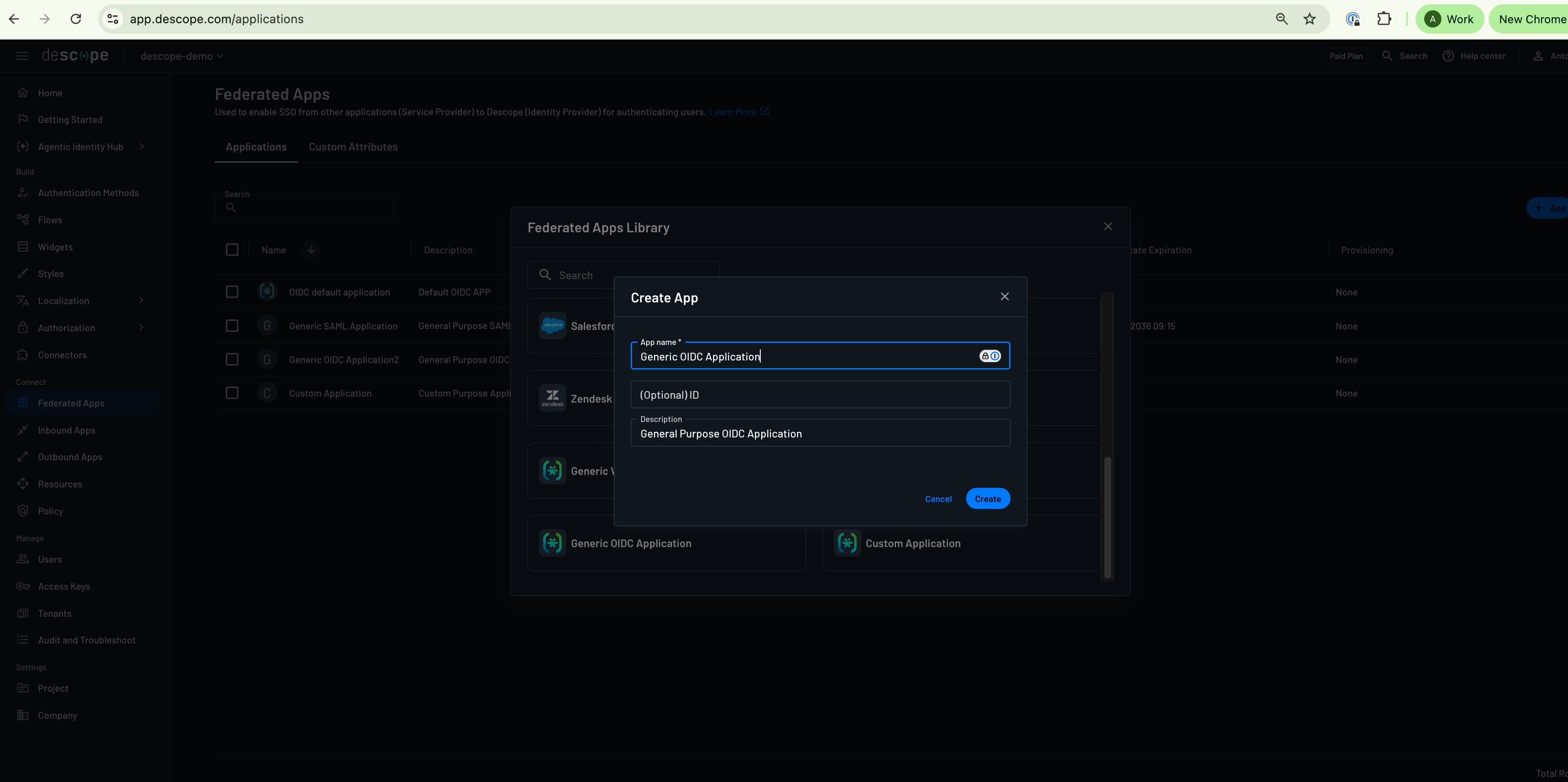 Descope Create OIDC Application Select Platform