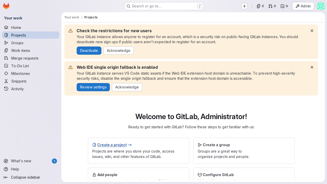 The GitLab dashboard, signed in, reached through Pomerium
