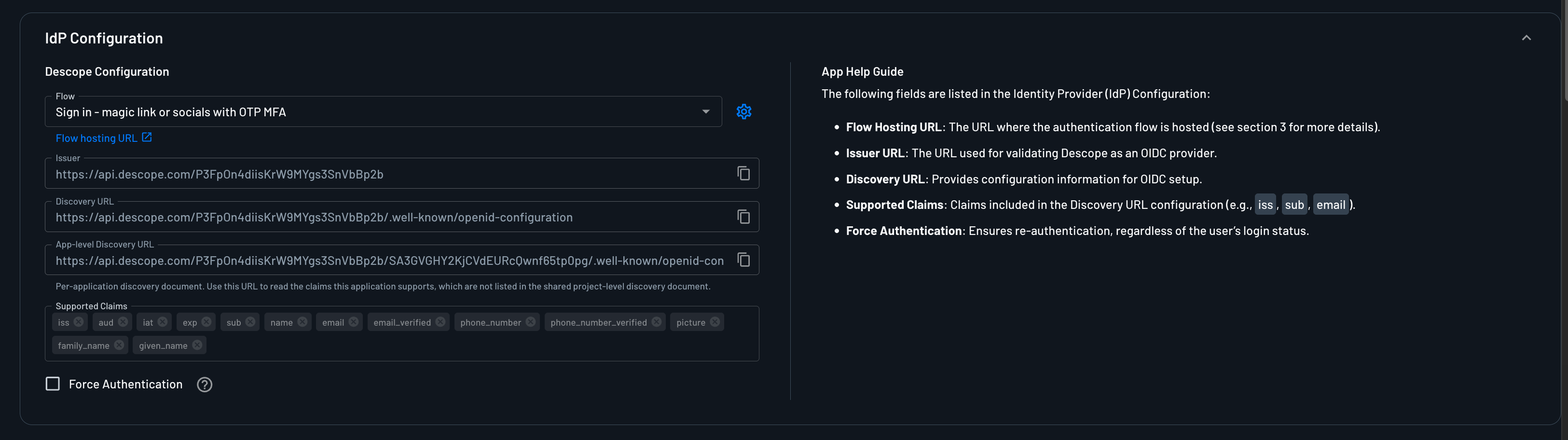 Descope OIDC Application IdP Configuration