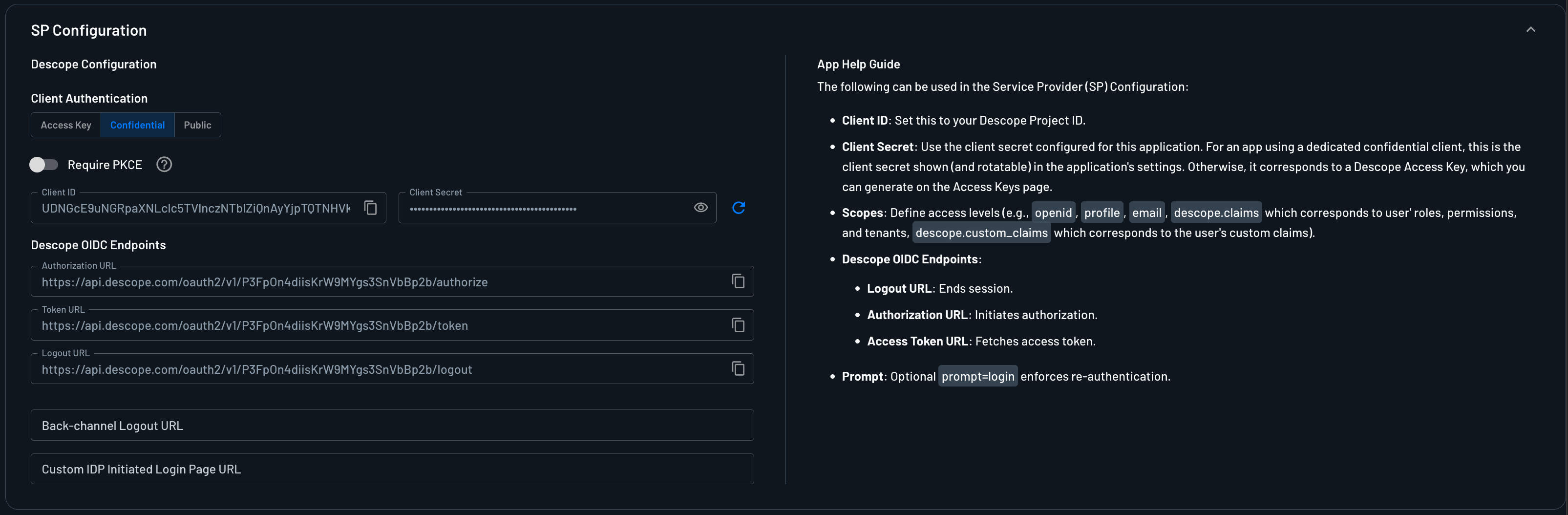 Descope OIDC Application SP Configuration